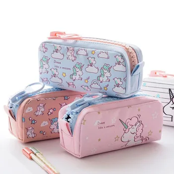 

Big Zipper Unicorn Pencil Case Big capacity Canvas School Pencil Bag Storage bag pen Pouch School Supplies Stationery Estuches