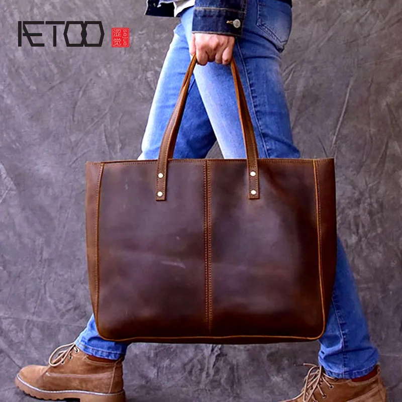 AETOO, Европа и США, Ретро стиль, ручная сумка большой емкости, горизонтальная сумка-тоут, сумки, кожаная сумка