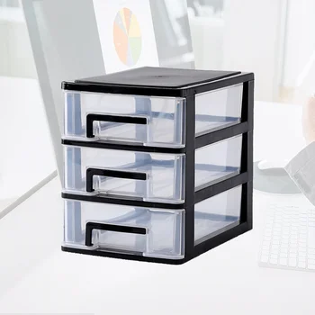 

2 Layers Transparent Desktop Drawer Type Storage Box Plastic Mini Cosmetics Storage Organizer Sundries Holder (Black and Transpa