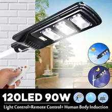 90 Вт 120LED водонепроницаемый настенный уличный свет на солнечных батареях лампа с датчиком движения с пультом дистанционного управления для сада двора уличный прожектор