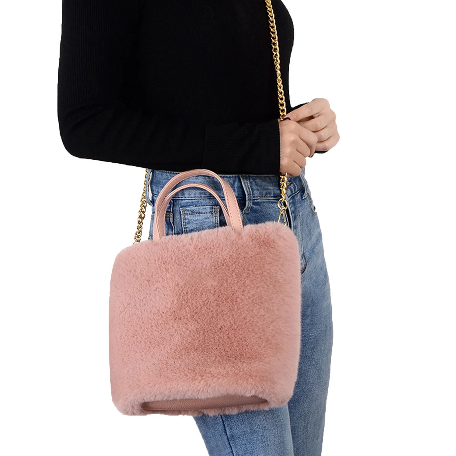 

Women Girls Plush Crossbody Purse Fashion Shoulder Bag Travel Satchel with Chain Strap Leather Handle