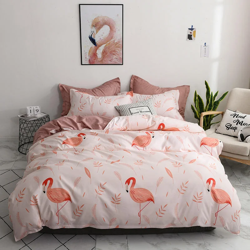 Solstice Bedding Set Duvet Cover Pillowcase Bed Sheet Cartoon Red Flamingo Quilt Cover Bed Flat