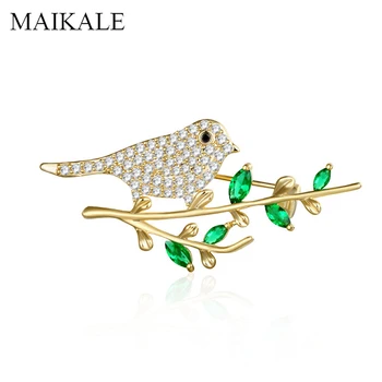 

MAIKALE Luxury Zirconia Oriole Bird Brooches for Women Green Crystal Animal Brooch Pins Female Cloth Suit Shawl Jewelry Gifts