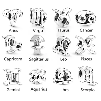 

New 100% 925 Sterling Silver Charms of 12 constellation Aries Leo Aquarius DIY gift