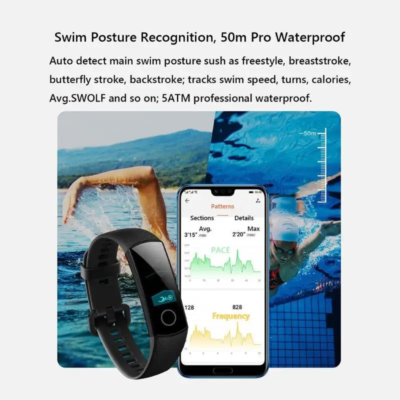 huawei Honor Band 4 смарт-браслет Amoled цветной 0,9" сенсорный экран водонепроницаемый плавающий осанки Обнаружение пульса сна оснастка