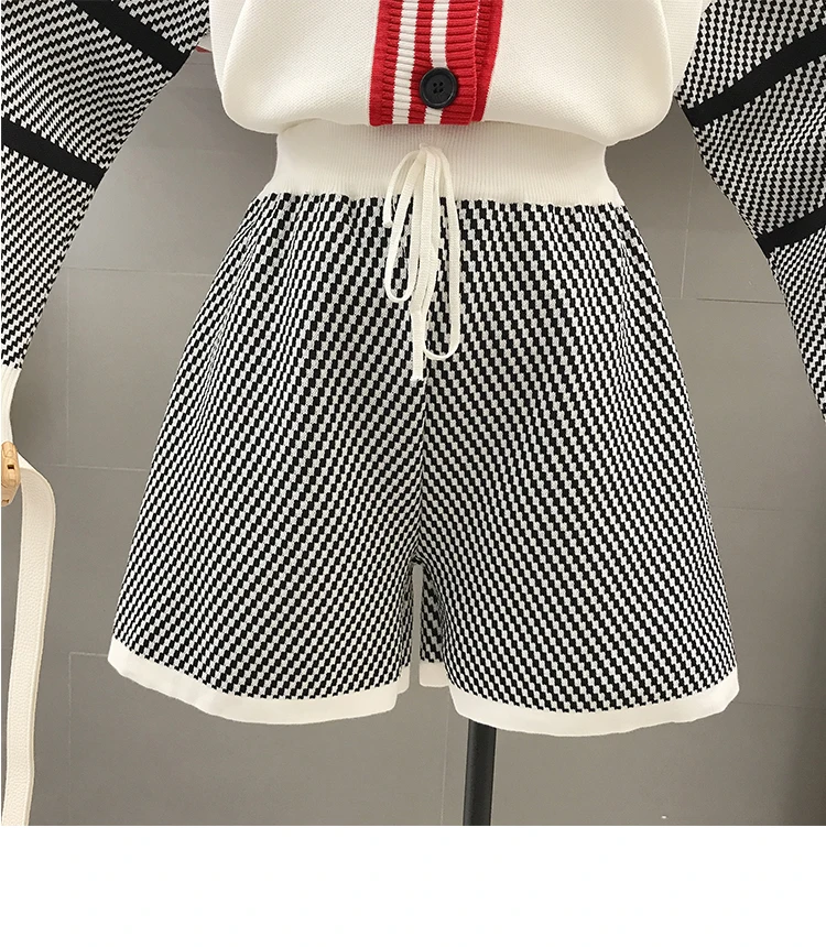 Amolapha женские трикотажные полосатые куртки+ шорты наборы с длинным рукавом с v-образным вырезом однобортные Джемперы Пальто короткие брюки костюмы для женщин
