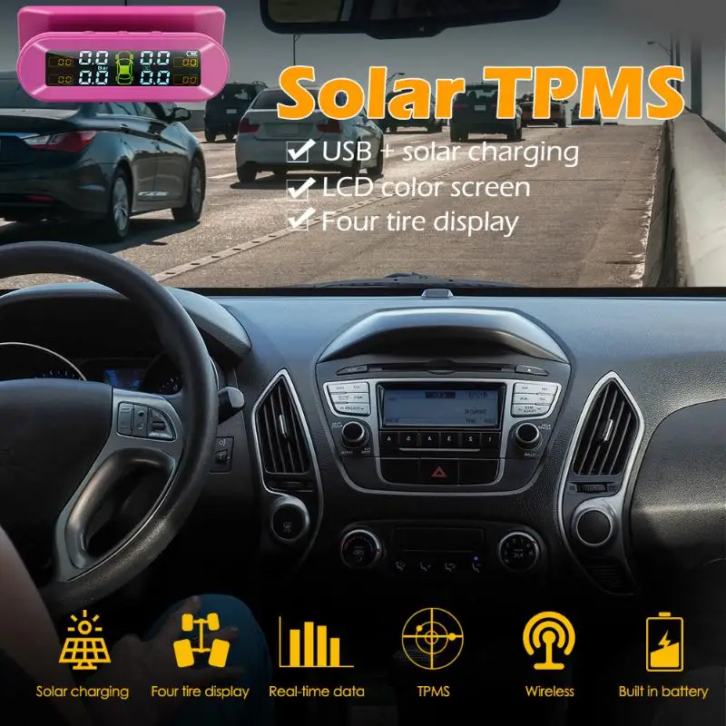 Высококачественная система контроля давления в шинах TPMS с солнечной зарядкой usb, высокоточные запасные части для автомобилей с 4 датчиками