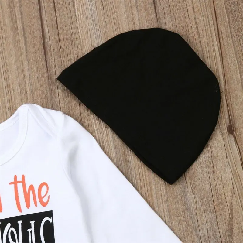 0-24M Halloween Newborn Baby Boy Girl Clothing Set Letter Long Sleeve Romper + Cartoon Pants+ Hat Infant Baby Costumes