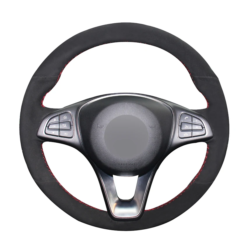 Black Suede Car Steering Wheel Cover For Mercedes Benz C180 C200 C300