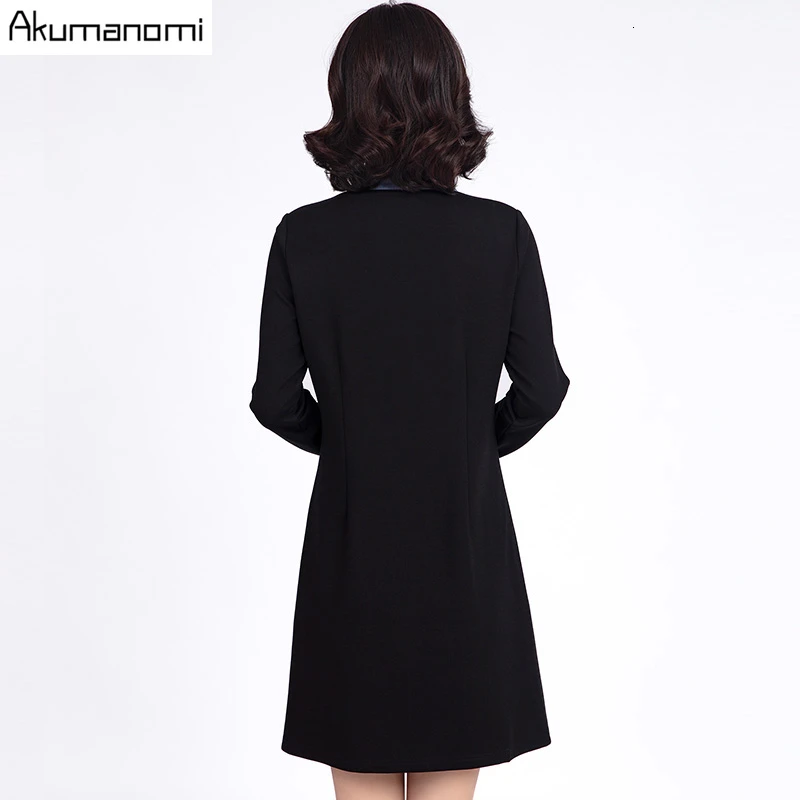 Осенне-весеннее черное платье размера плюс 5XL 4xl-l, женское платье с отложным воротником и длинным рукавом, повседневные офисные вечерние мини-платья vestidos robe