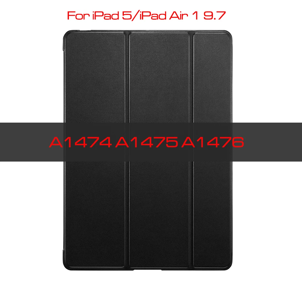 Чехол qijun для ipad 2, 3, 4, 5, 6, 7, th 9,7 10,2 Fundas для ipad Air 1 2 3 воздуха PC задняя крышка из искусственной кожи Smart Cover - Цвет: Black-iPad Air 1