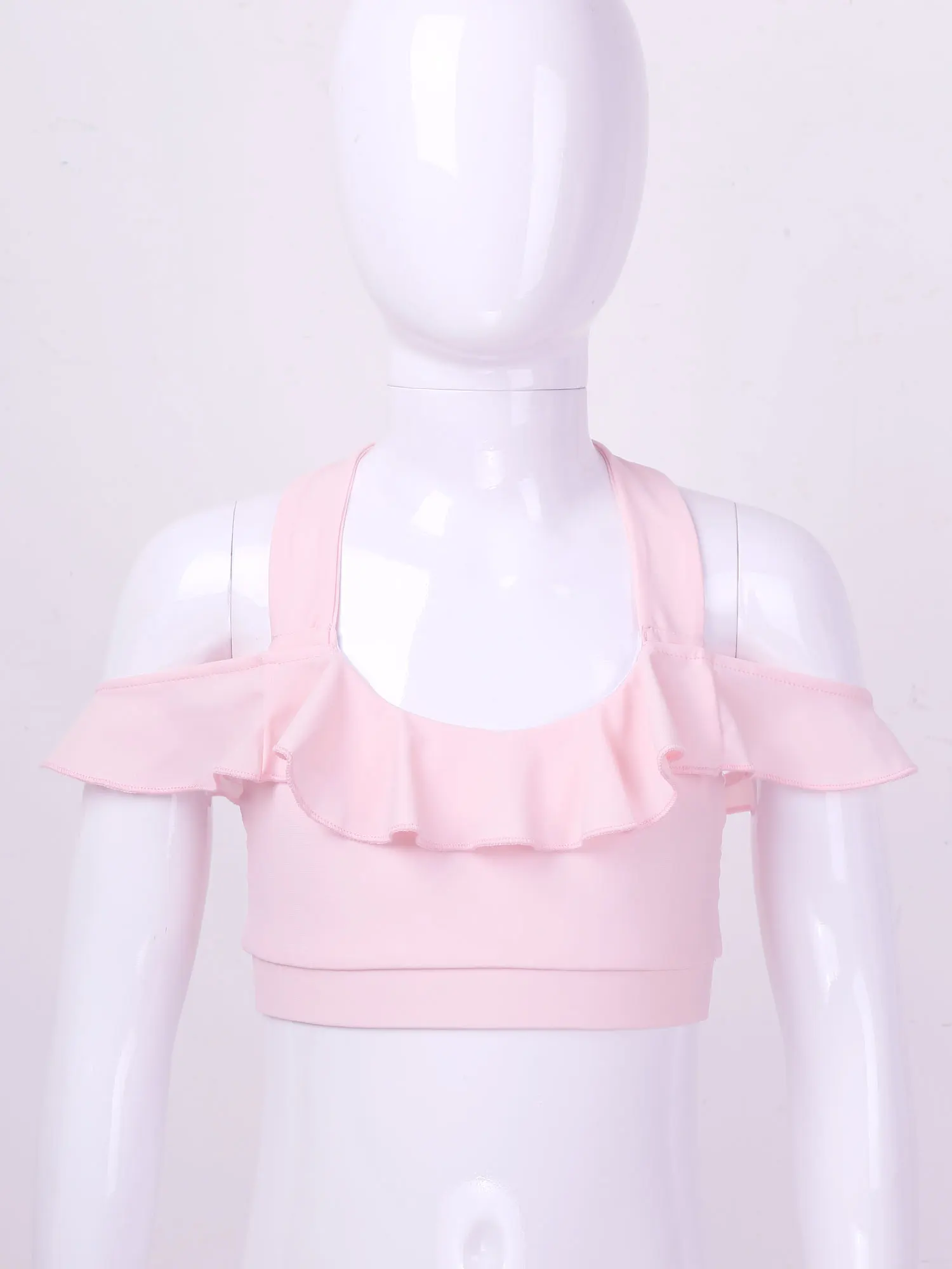 TiaoBug Girls U Neck Ruffled Straps Open Back Sports Tops With Stirrup Pantyhose Stockings Leggings Tights For Active Dance Gym