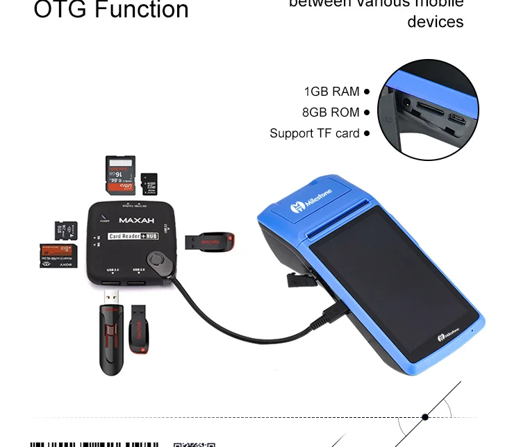 Веха POS портативный термопринтер wifi bluetooth Сенсорный экран IOS Android usb терминал GPRS 58 мм Принтер MHT-MV1s