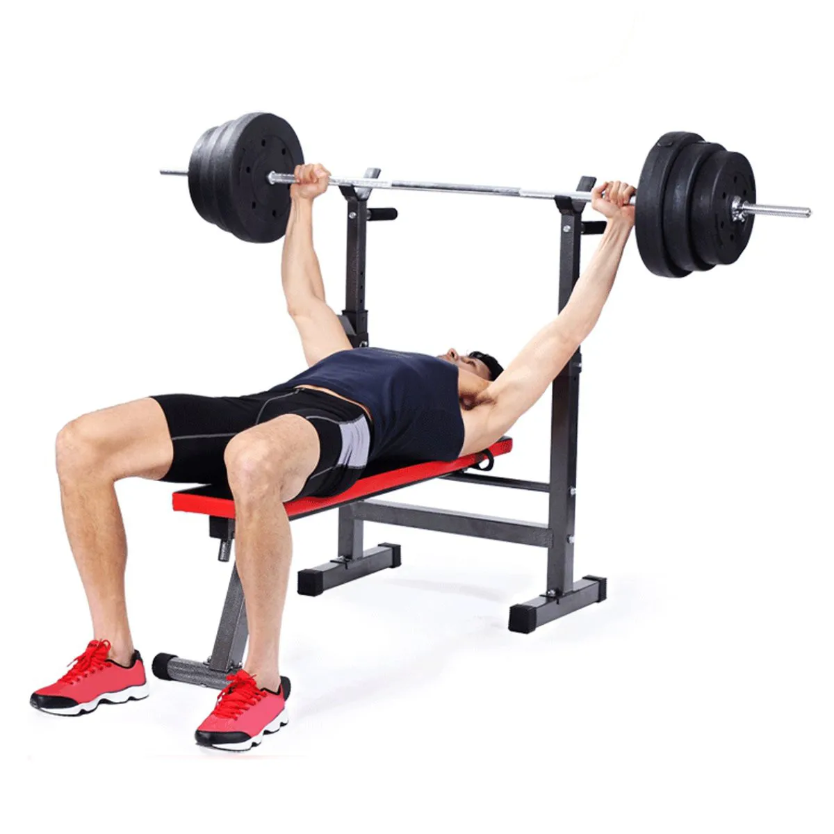 Weightlifting Bed Workout Adjustable Weight Bench Press With Squat Barbell Rack 