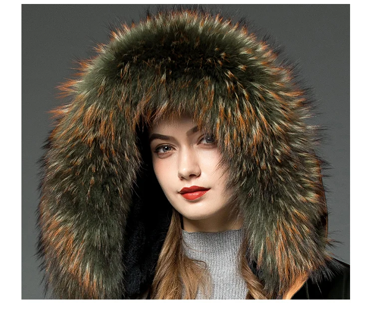 ZDFURS* Женская парка из меха кролика рекс с мехом енота с капюшоном зимний помпон из натурального меха длинная стильная ветрозащитная модная куртка