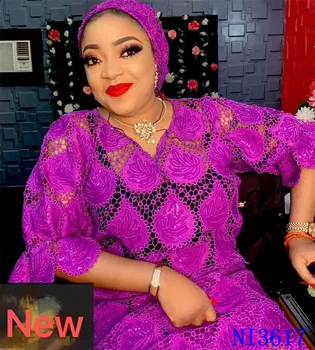 

Milk Silk African Cord Guipure Lace Fabric 2020 Fuchsia High Quality Water Soluble Lace With Sequins For Nigeria Wedding NI3617