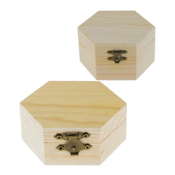 

2pcs Mixed Size Unpainted Hexagonal Wooden Jewelry Box Trinket Chest Boxes