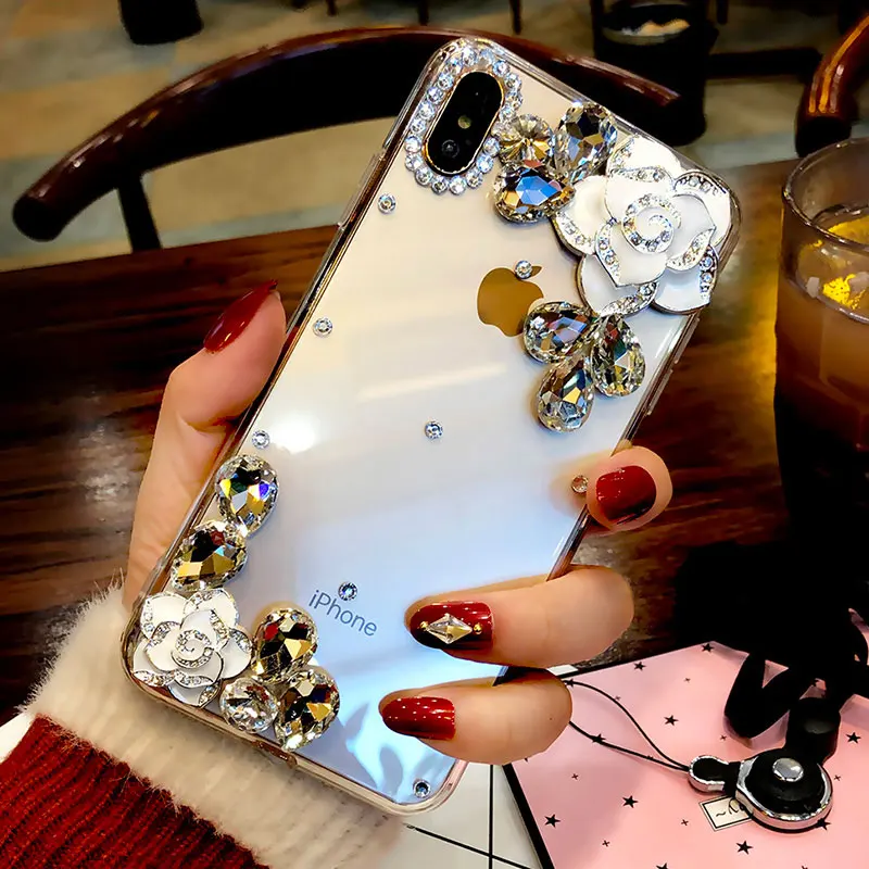 Прозрачный чехол со стразами для Samsung Galaxy A30S A50 A51 A71 A70 A80 A90 A01 A20 A21 A30 с цветком