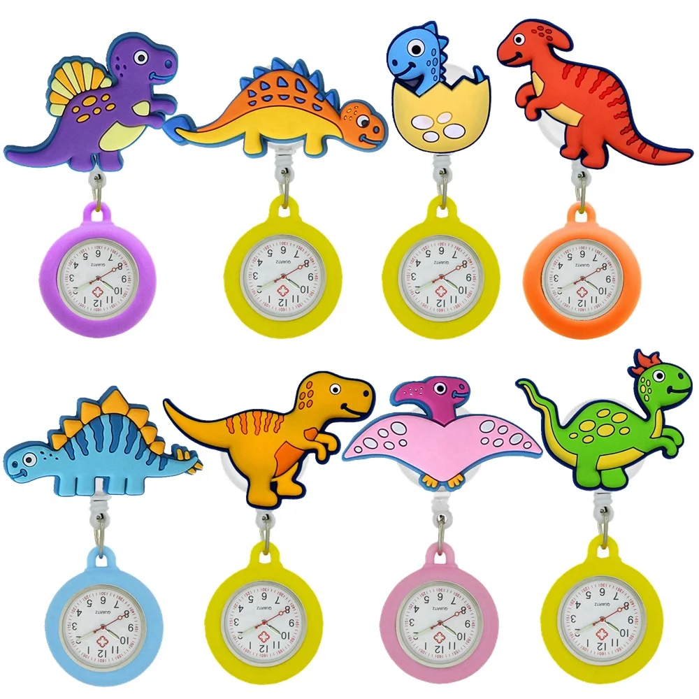 Carrete retráctil para insignia, relojes de cuarzo con bolsillo colgante, colorido, dinosaurio, enfermera, médico, Hospital, regalo