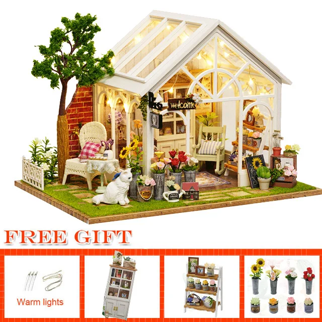 Кукольный дом DIY Каса Миниатюрный Музыкальный светодиодный Кукольный дом модель деревянная мебель украшение кукольный домик игрушки для детей подарок на день рождения - Цвет: A-063