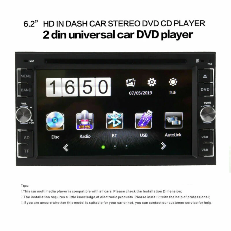 

Auto Sound Stereo Radio DVD Player 6.2inch Touch Screen BT 2DIN+Rear Camera Part