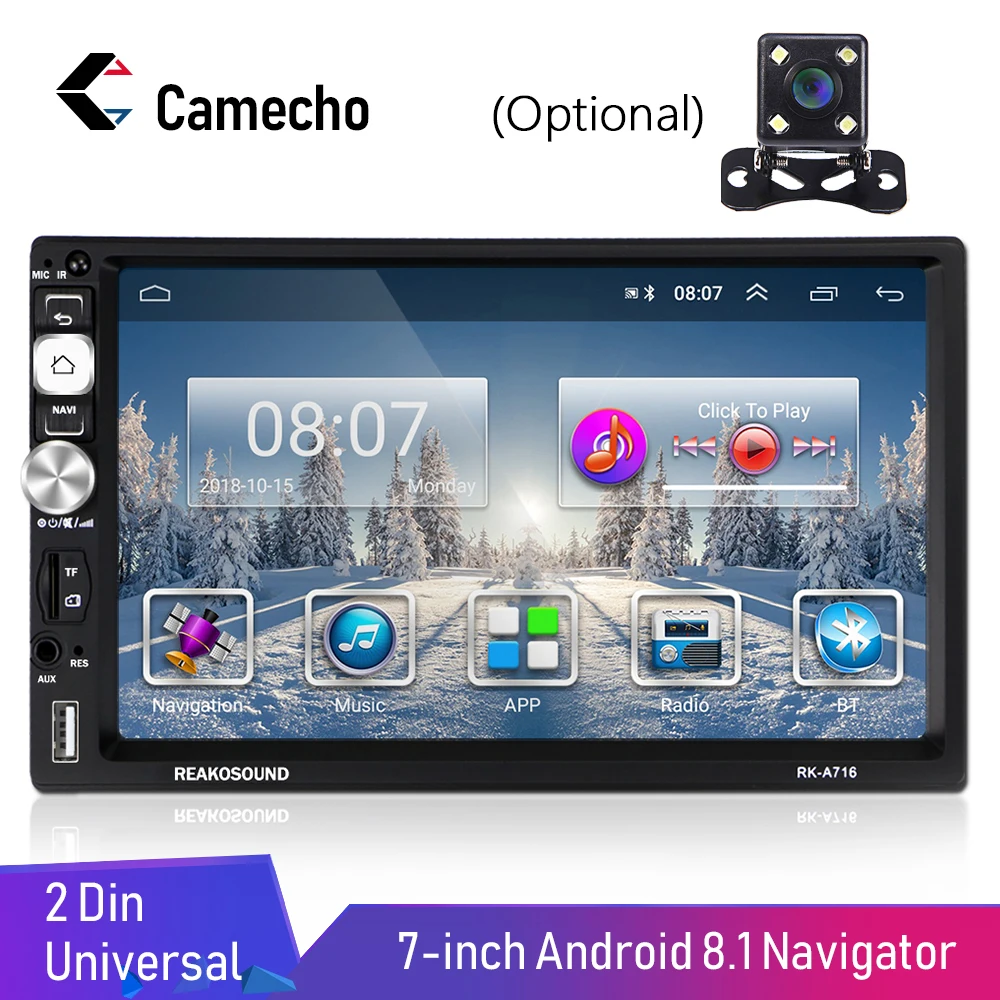 Camecho 2 din Автомобильный gps Авторадио android 8,1 Автомобильный мультимедийный плеер 2din Авторадио резервная Bluetooth Камера для VW NISSAN KIA