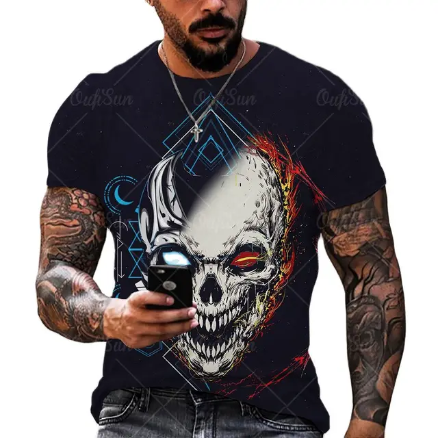 2021 Summer New Men’s 3D Skull Print T-shirt Casual Stylish Breathable O-neck Short-sleeved T-shirt OFSM-01201