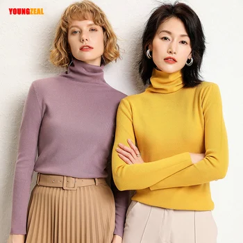 

Womens Sweaters 2020 Autumn Winter Tops Solid Turtleneck Sweater Female Long Sleeve Pullover Jumper Knitted Sweater Pull Femme