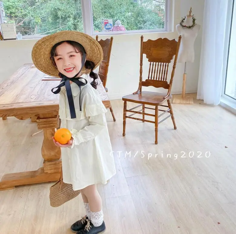 Весенние белые платья принцессы с оборками для девочек; детское модное милое платье; 5 шт./партия;