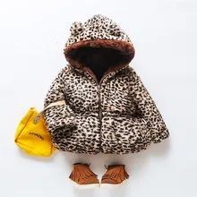 Детская хлопковая куртка с леопардовым принтом для маленьких детей, Девочки Мальчики, флисовое пальто с милыми ушками на молнии, плотное пальто с капюшоном теплая верхняя одежда,#4S18