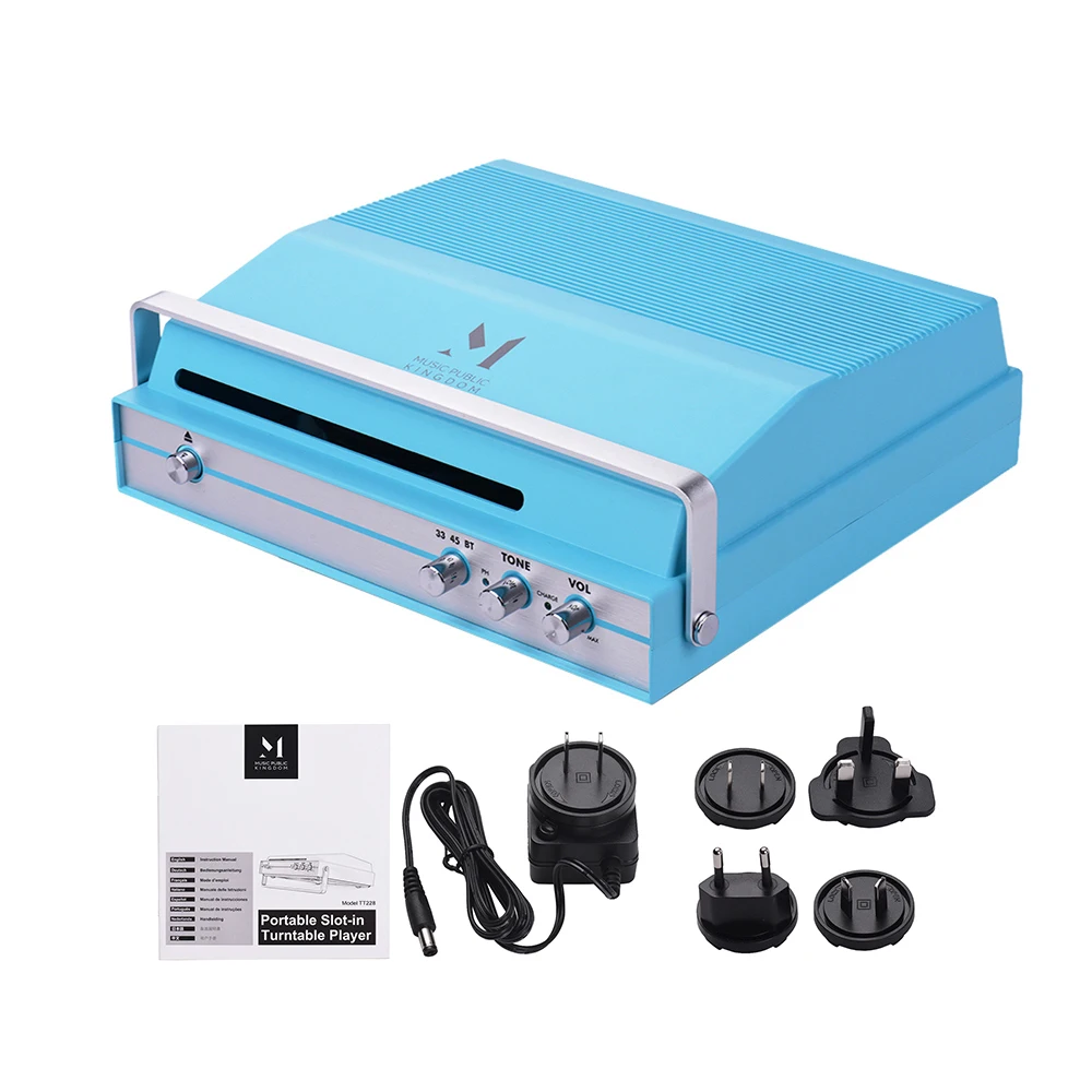 Portable Slot-in Record Player for 7-inch Vinyl 2-speed(33/45 RPM) BT Turntable Built-in Stereo Speaker with Volume Control