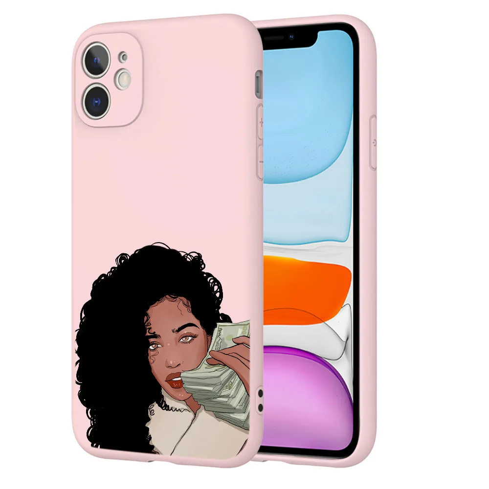 Afro Girls Black Women Art Case For iPhone 11 12 13 XR XS Max X 7 8 6 Plus Pro Max Make Money Cash Girl Melanin Poppin Case iphone 13 pro max case