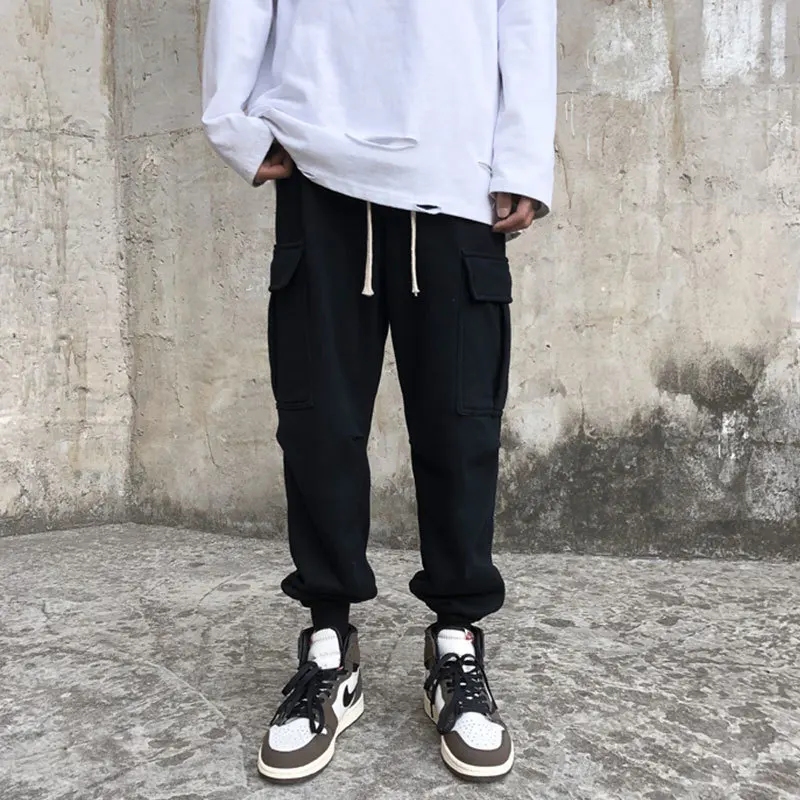 Liketkit Mens Cargo Pants Black Streetwear 2019 Solid Big Pockets Hip Hop Joggers Pants Male Fashions 3
