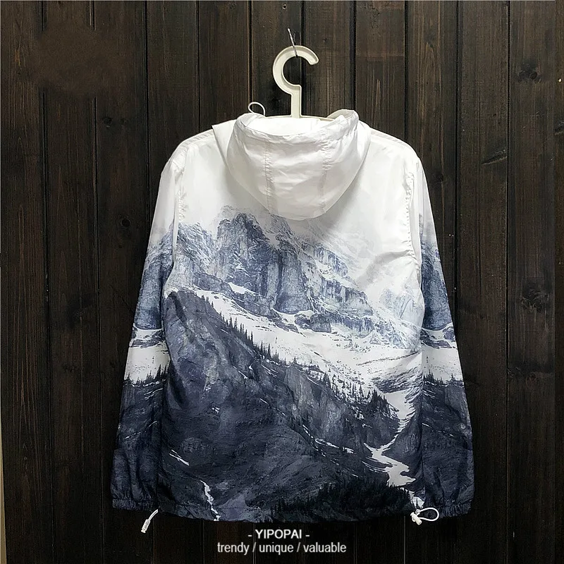Print Jacket Men Women Windbreaker Jacket Outdoor Hiking Sports Hooded Coat Japan Style Harajuku Youth Fashion Clothes Male