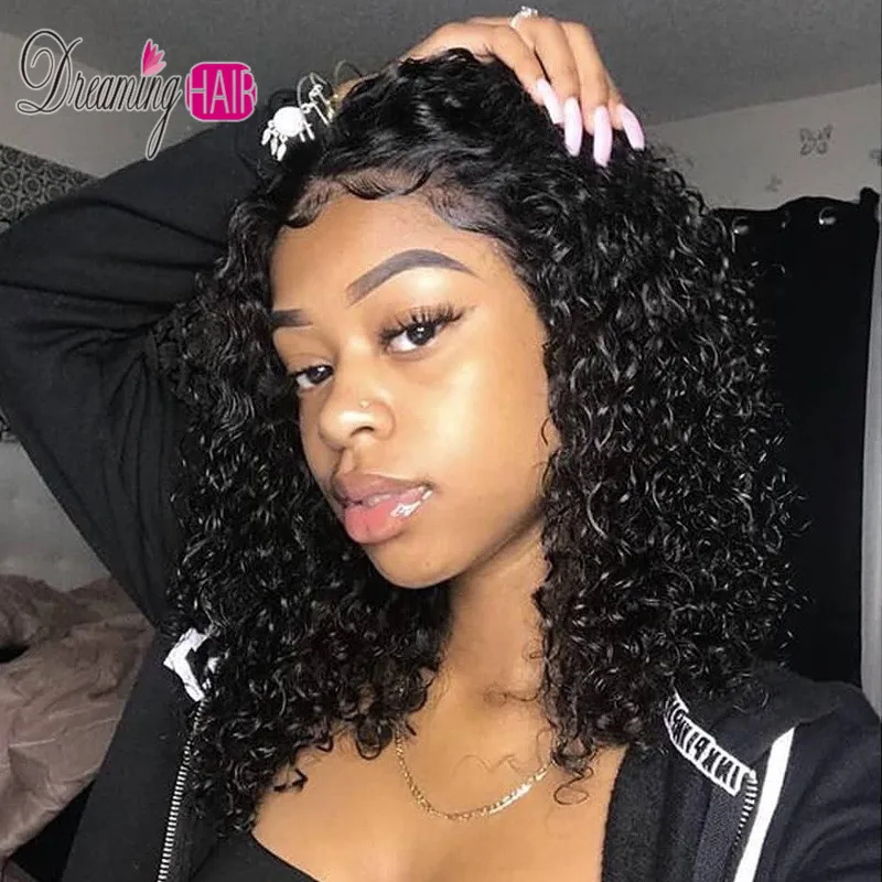 13X6 Jerry Curly Lace Front Human Hair Wigs With Baby Hair Brazilian Remy Hair Short Curly Bob Wigs For Women Pre-Plucked Wig