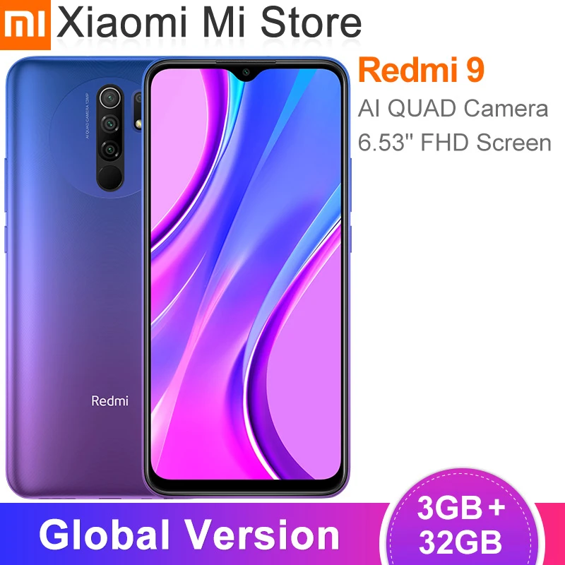  Глобальная версия смартфона Xiaomi Redmi 9, 3 ГБ, 32 ГБ, Helio G80, 13 МП + 8 Мп, камера 6,53 дюйма, дисплей 5020 мАч, аккумулятор 2340x1080 