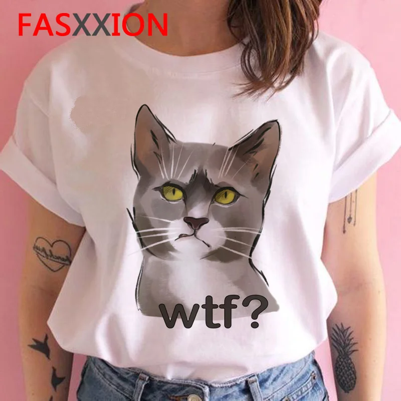 Футболка с котом Женская забавная harajuku kawaii Grunge футболка ulzzang Эстетическая Повседневная Женская одежда футболка Летняя с коротким рукавом