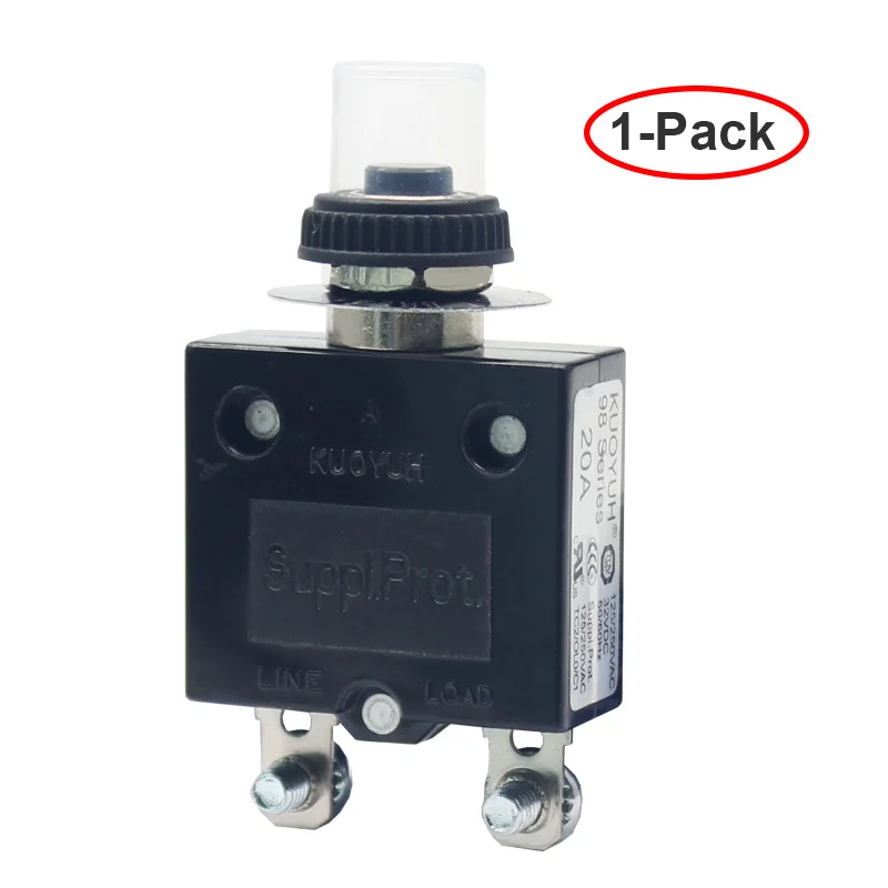

KUOYUH 98 series 20A 32/50VDC reset Circuit breakers of Micro Thermal Protector with Screw PIN waterproof cover