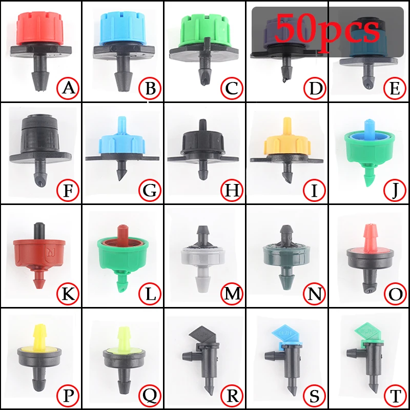 50pcs Flow 10L 20L 30L Pressure Compensating Drip Emitter Self-cleaning Drip Irrigation Water Regulator Pipe Hose PC Dripper