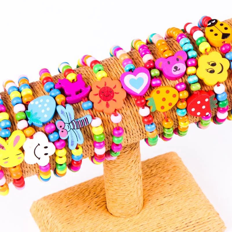 10 шт ручной работы цветной смешанный браслет животное мультфильм деревянные