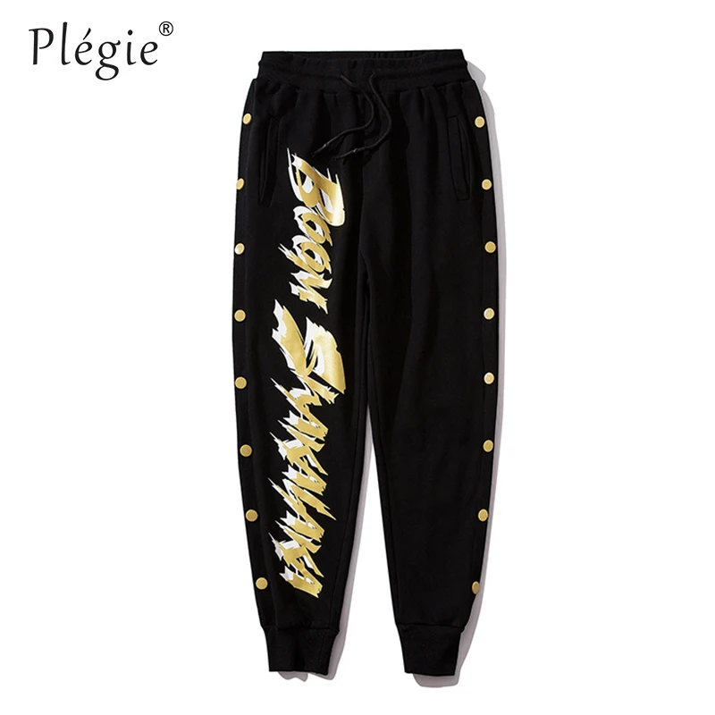 Black Joggers Plegie/спортивные штаны для бега с буквенным принтом, мужские винтажные спортивные брюки в стиле хип-хоп, мужские уличные штаны с боковой пуговицей - Цвет: Black Joggers