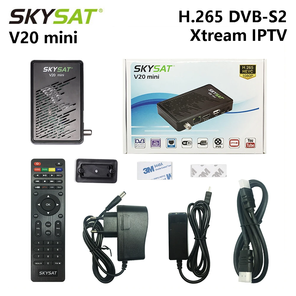 SKYSAT V20 мини H265 спутниковый ресивер DVB-S2 HD ACM CS Cline CCCam Newcamd RJ45 WiFi Powervu Biss m3u Xtream IPTV декодер