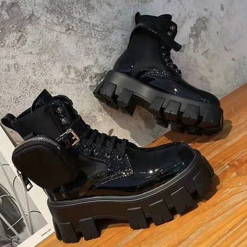 

Winter Women Ankle boots wool shearling Warm boots women leather Lace-up Wedge Platform shoes for female Star same style 2020