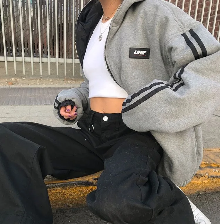 

2019 Autumn Unif Retro Sporty Reversible Arm Side Edge Reflective Strips Hooded Cotton Coat Jacket