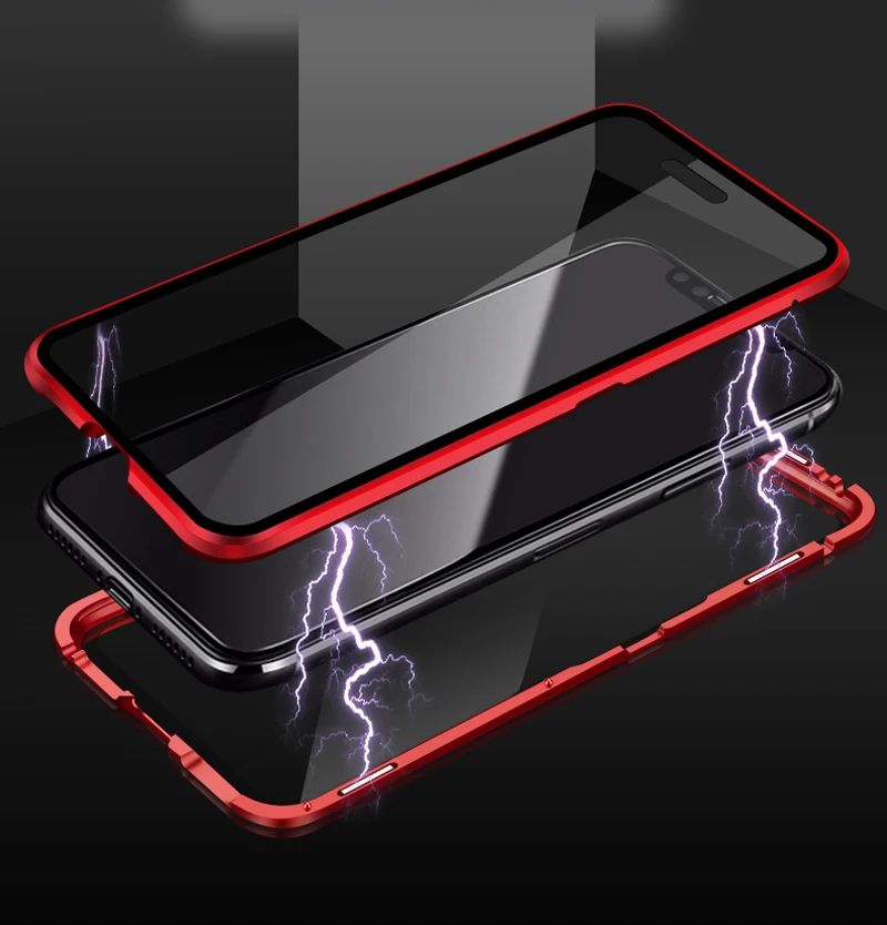 Magnetic Metal Double Side Glass Phone Case For iphone 11 Pro XR X XS Max 360 2
