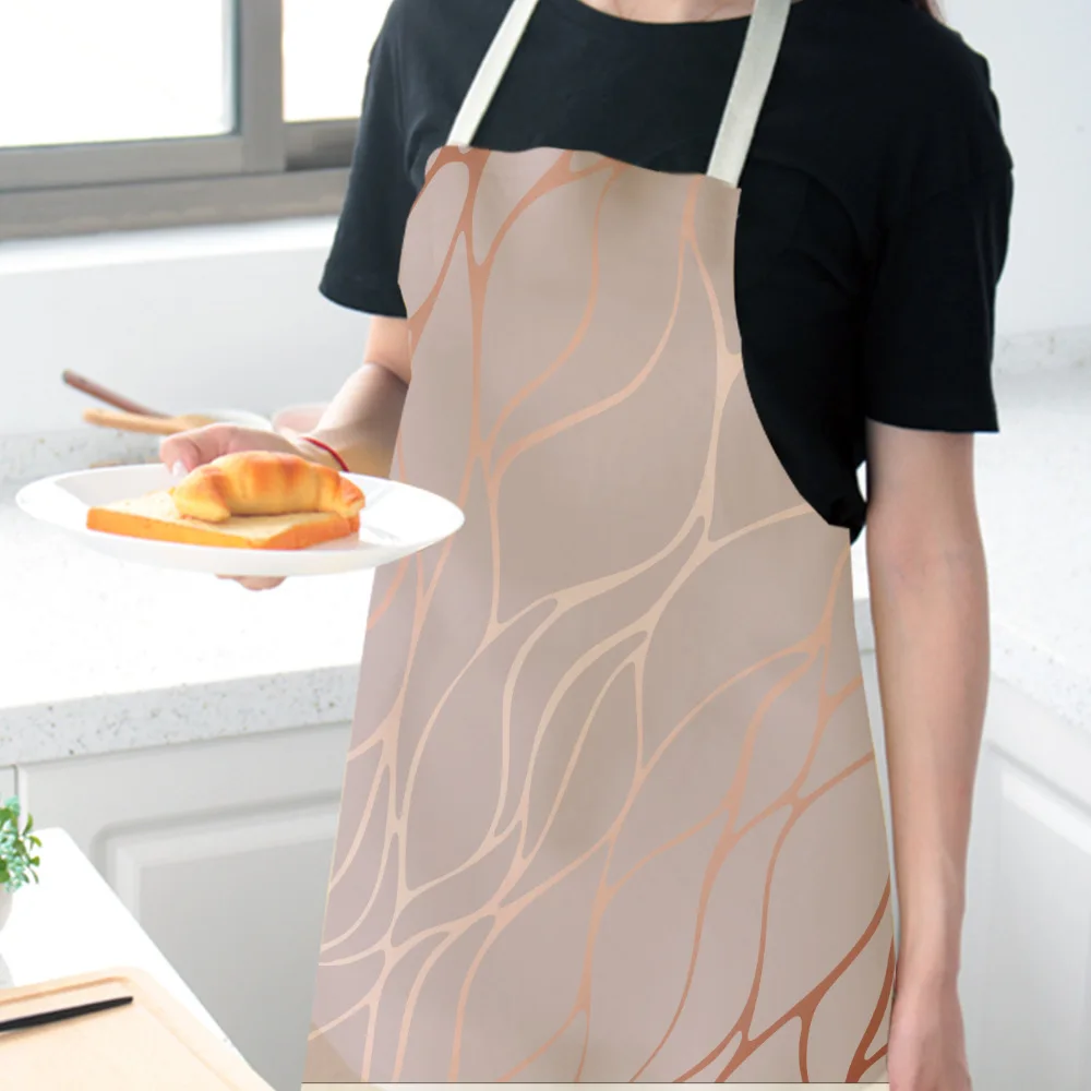 Rose Gold Geometric Printed Kitchen Aprons for Women Man Home Cooking Baking Shop Cleaning Cotton Linen Apron