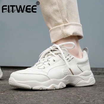 

FITWEE Real Leather Women Sneakers Fashion Vulcanized Shoes Women Lace Up Casual Daily Lady Home Hiking Footwear Size 35-39