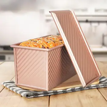 

450g Toast Box Champagne Corrugated Non-stick Aluminum Toast Box with Lid 1.0mm Thick Pullman Loaf Pan Aluminum Alloy Bread Mold