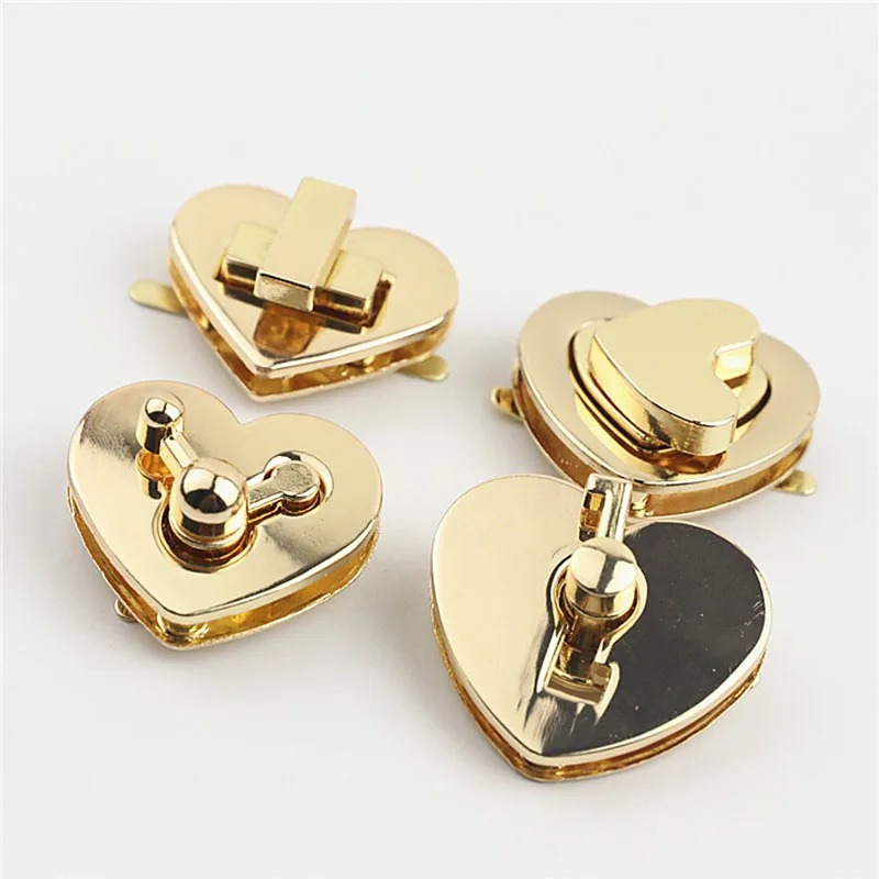

10Pcs Bags Heart-shaped Lock Buckle Gold Metal Twist Swivel Locks Clasp DIY Handbag Switch Lock Hardware Accessories