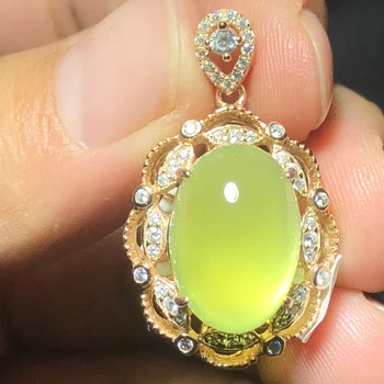 

Fine jewelry Real 925 Sterling silver s925 solid silver 100% Natural Prehnite Female Pendant Necklace for women Fine Necklaces